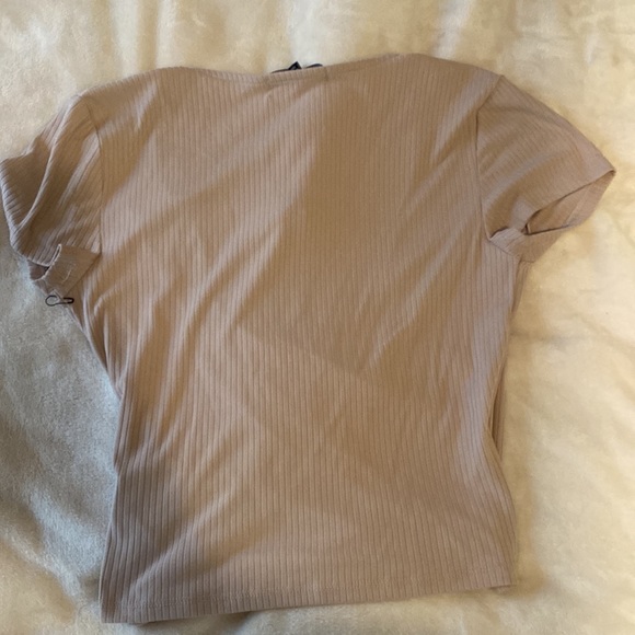 Medium Tan Ribbed Wrap Blouse - Picture 3 of 3